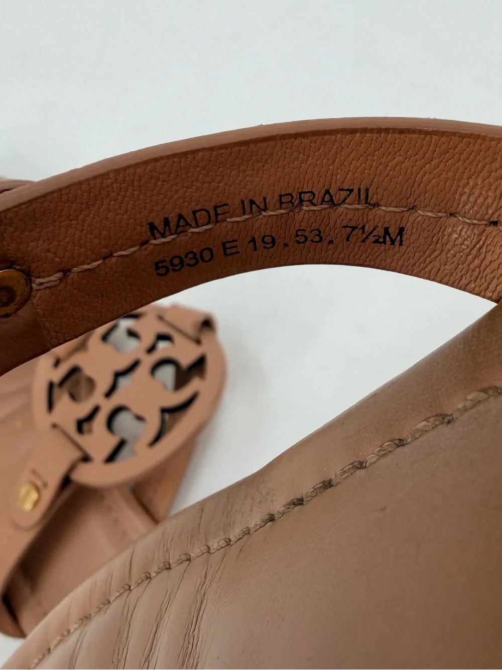 Tory Burch Miller Sandals Sand Leather 7.5 FLAWS
